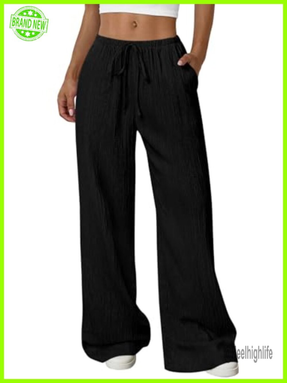 Wide Leg Palazzo Pants High Waisted Flowy Trousers Pull On
